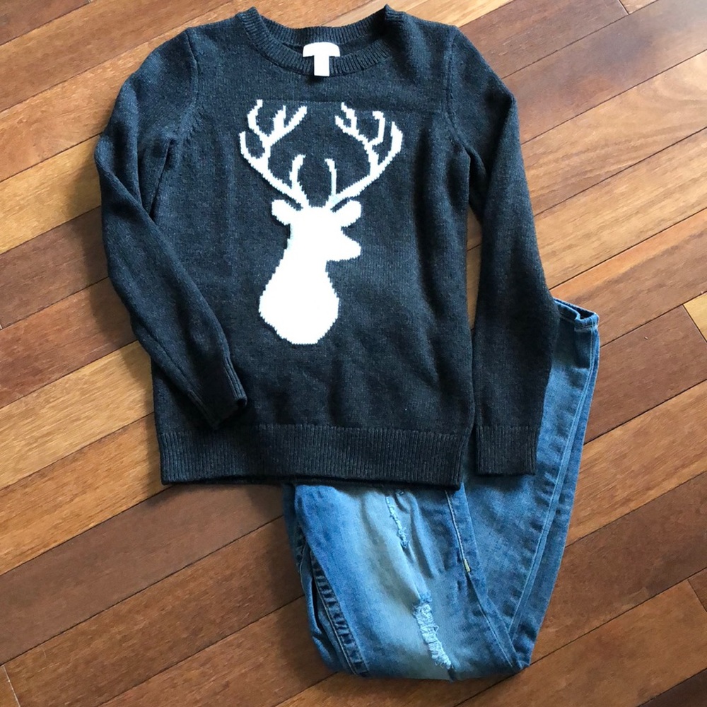 Ann Taylor Loft Sweater S gray w/ white deer
